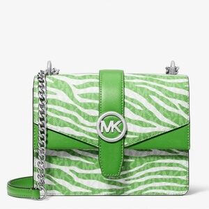 Michael Kors Greenwich Small Green & White Zebra Print Logo Crossbody Bag NWT